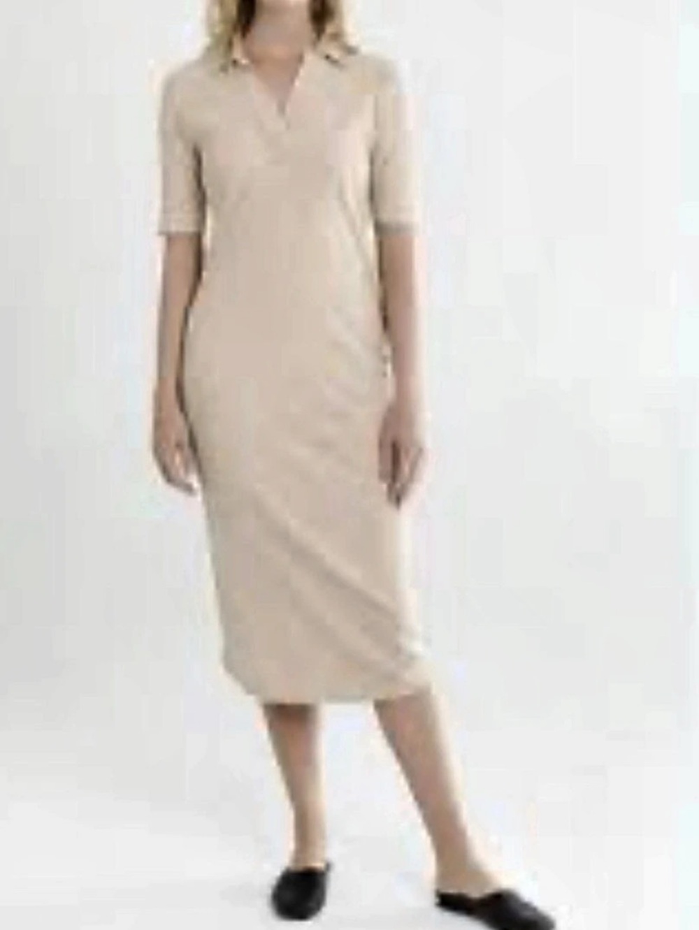 MOD REF Ribbed Collared Midi Dress in Beige Like New